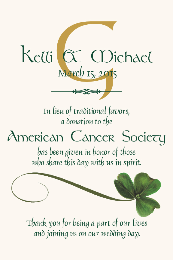 Celtic and Irish Wispy Shamrock Wedding Donation Cards and